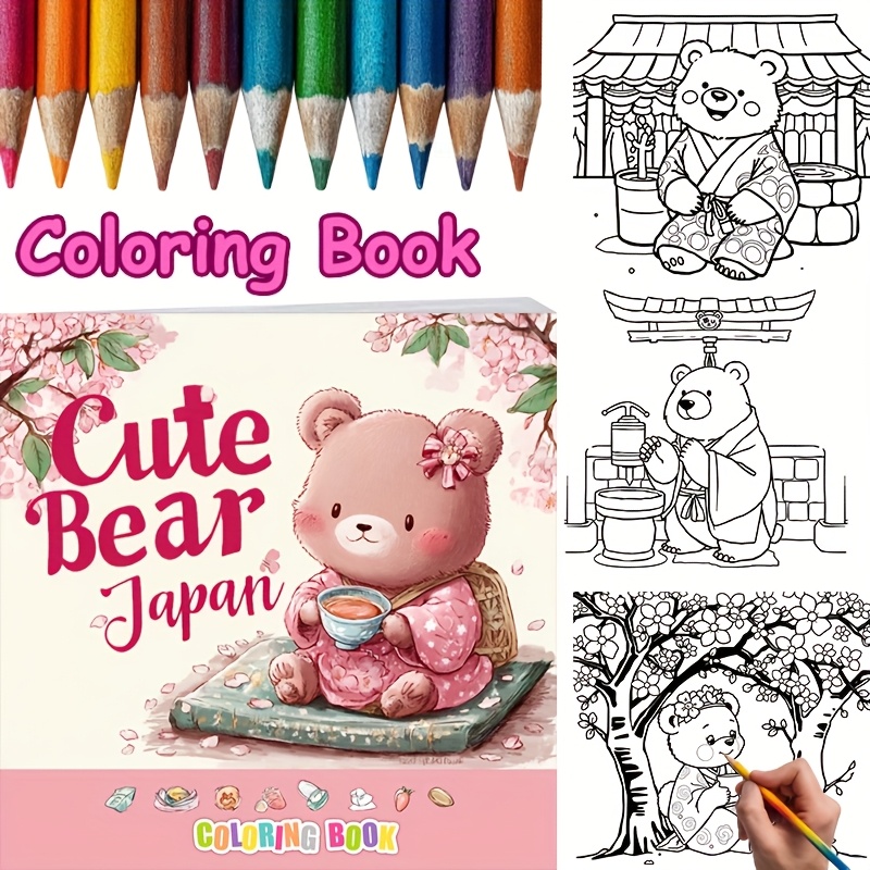Adult Coloring Book Stress Relief - 28페이지 일본의 귀여운 곰 성인 스트레스
