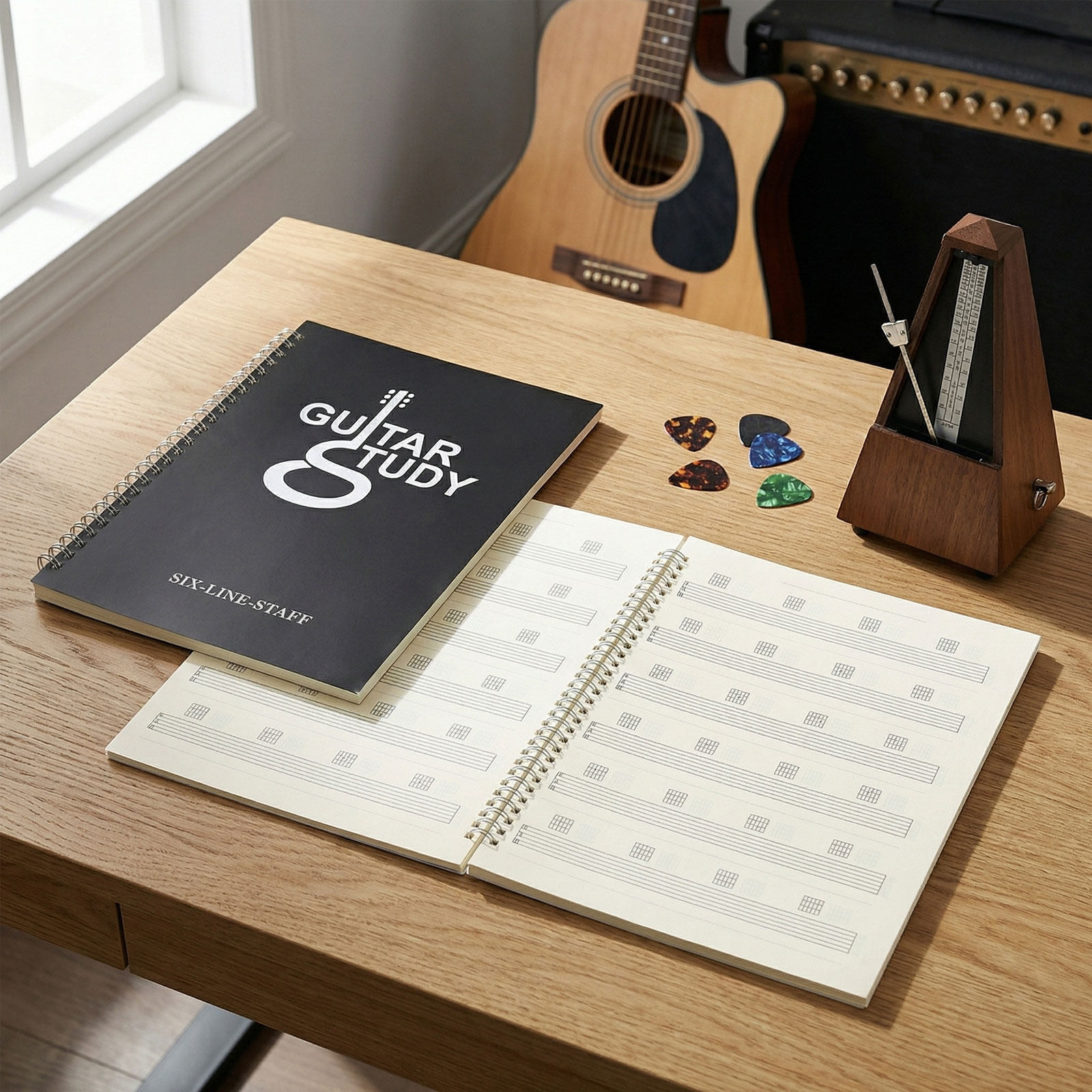 Blank Sheet Music Notebook - 2개입 기타 타블라추어 노트 6현 빈