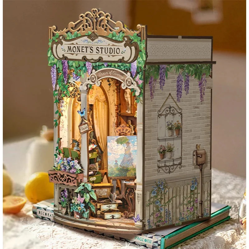 Diy Wooden Book Nook Kit Shelf Insert - 나무로 만든 모네 스튜디오 북 눅
