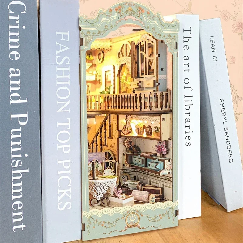 Diy Wooden Book Nook Kit Shelf Insert - DIY 나무로 만든 목가적 일기장 북엔드