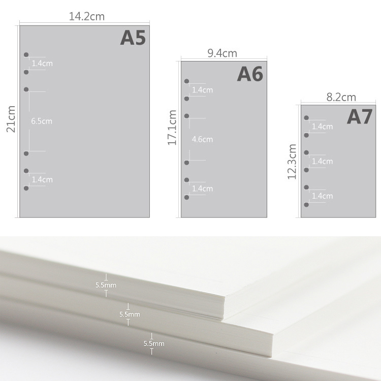 A5 Spiral Dotted Grid Notebook - A5 A6A7 45매 루즈리프 노트 리필