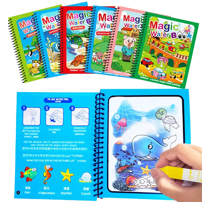 어린이 몬테소리 장난감, 재사용 가능한 색칠하기 책,  - Reusable Water Magic Coloring Book 리뷰 및 가격