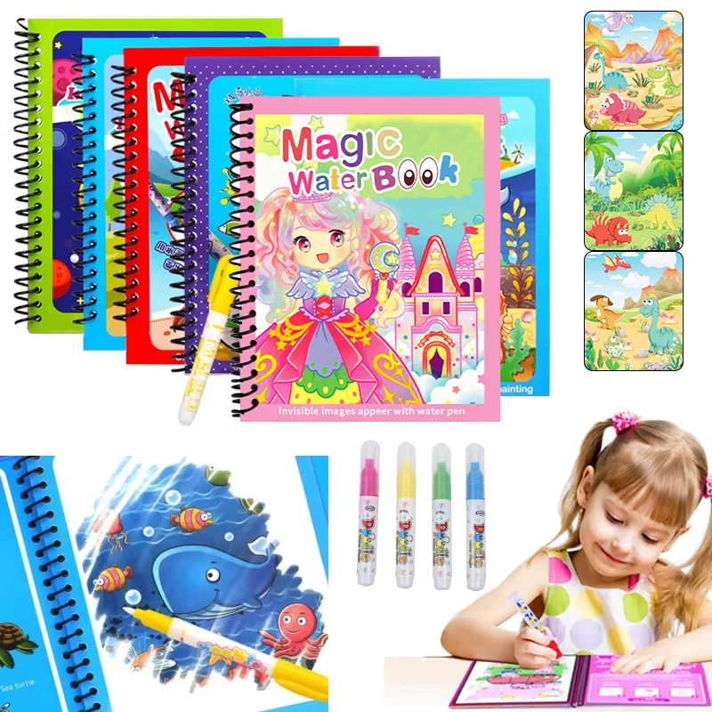 만화 마법 물 그림책 물펜 포함 재사용 가능한 색칠 공 - Reusable Water Magic Coloring Book 리뷰 및 가격
